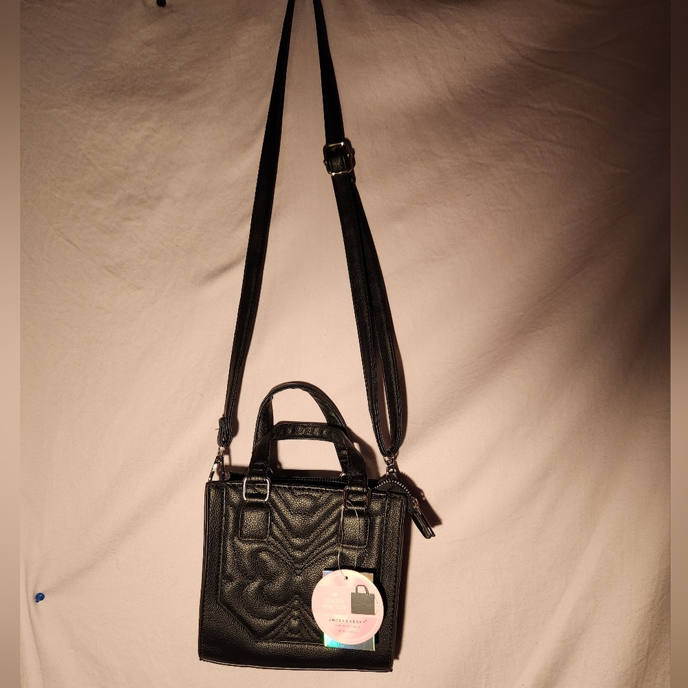 One Under Sky Quilted Mini Tote Crossbody Purse Black Butterfly